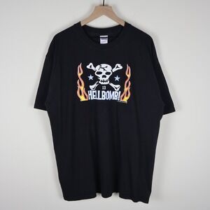 Vintage Y2K Hellbomb Skull & Crossbones Shirt Black‎ XL 23.5x31